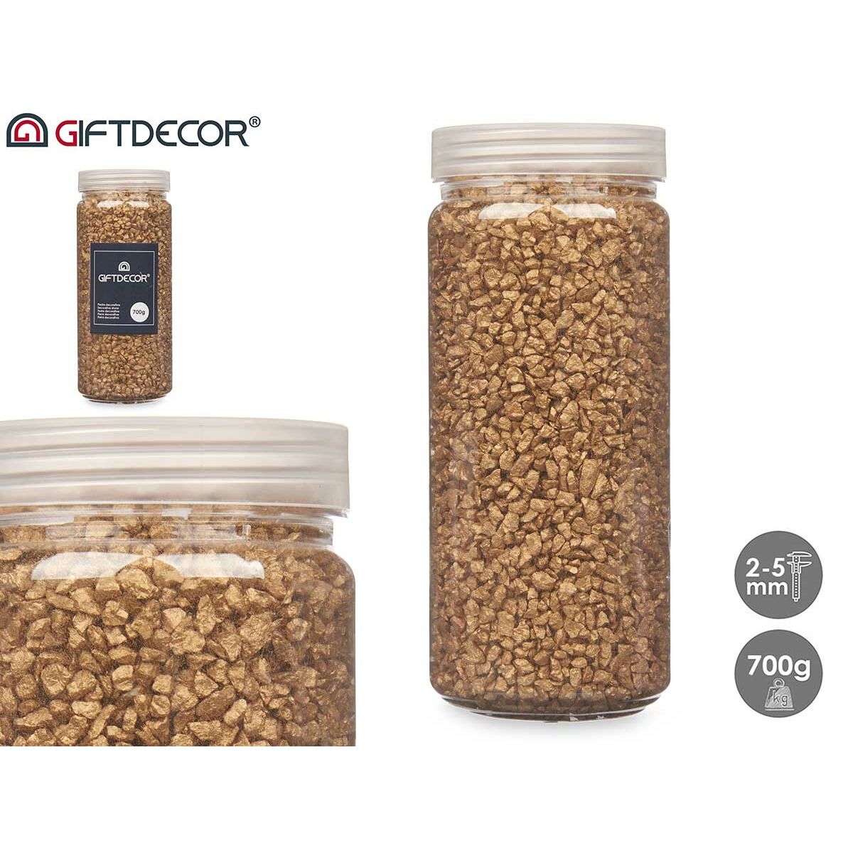 Decorative Stones Gift Decor Gold 2 - 5 mm 700 g 6.5 x 15.5 x 6.5 cm 6.2 x 15.3 x 6.2 cm 6.5 x 15.8 x 6.5 cm (12 Units) - Image 2 of 3