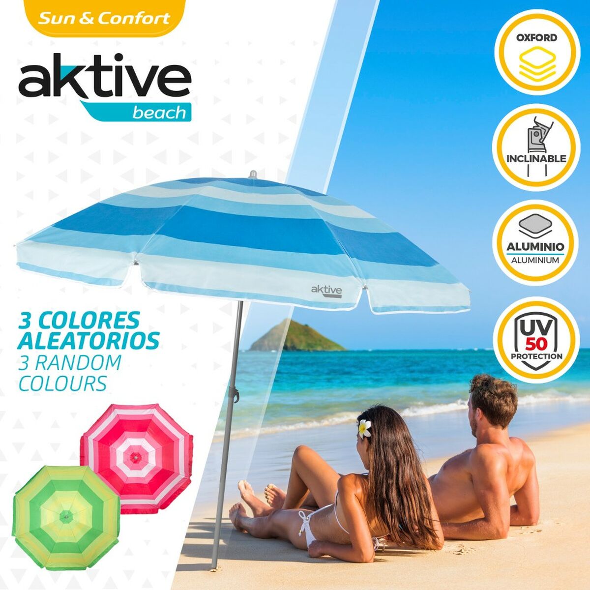 Aktive Ombrellone in Poliestere Ø 200 cm Azzurro (Set da 6 Unità) - Image 6 of 7
