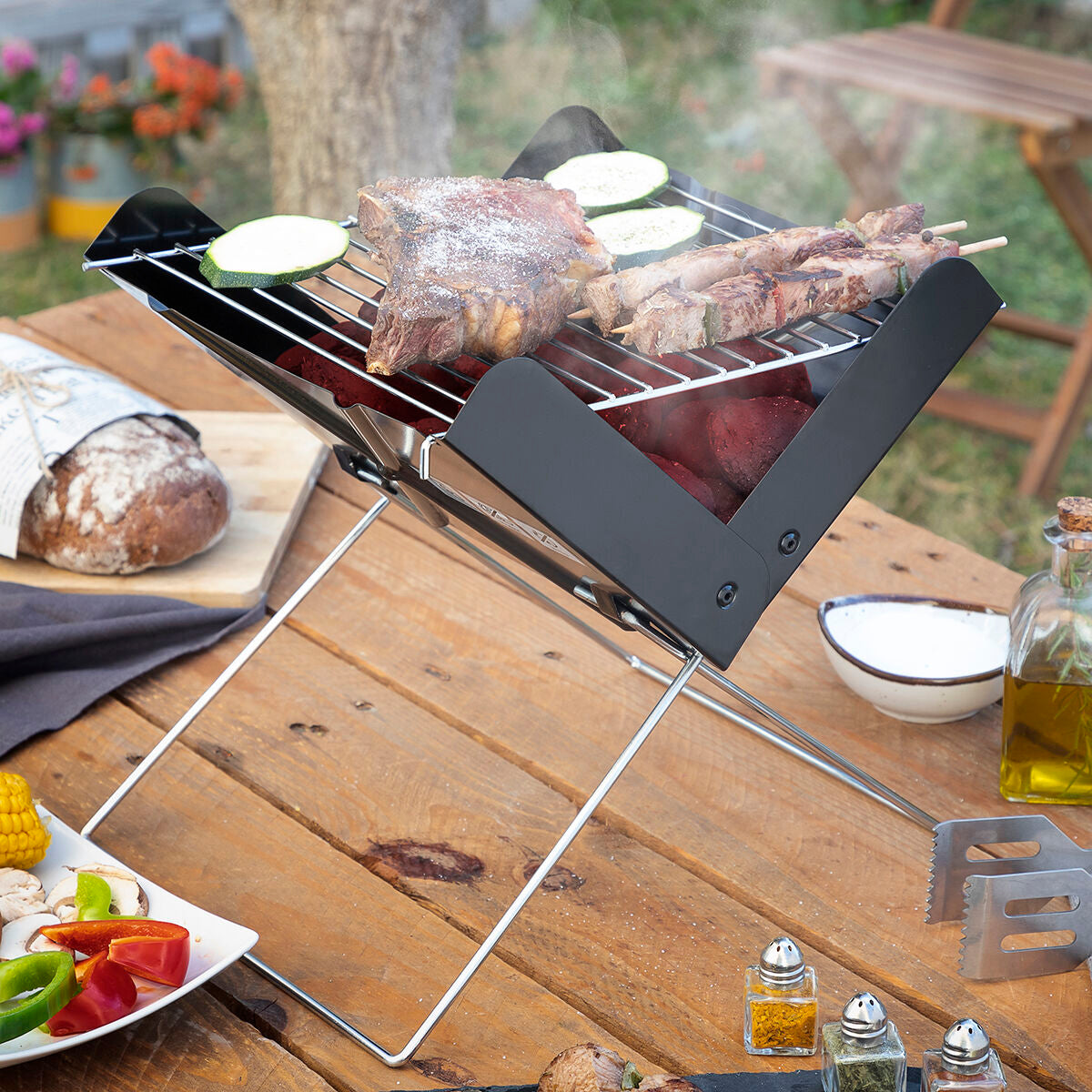 InnovaGoods Mini Barbecue a Carbone Pieghevole in Acciaio 31 x 28 x 30 cm Nero - Image 5 of 8