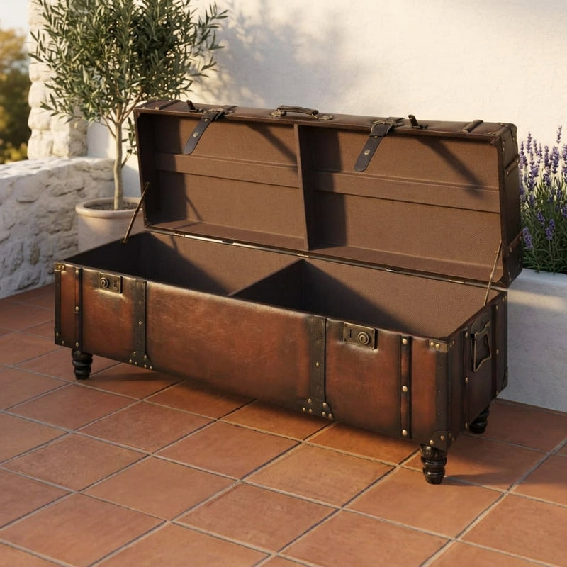 Cassapanca Set 3 pz in Legno di Pino Massello e PU, Panca 112×36×42,5 cm, Marrone - Image 1 of 19